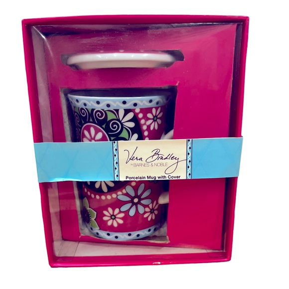 Vera Bradley x Barnes & Noble Cupcakes Pink Mug w Lid NIB Floral Gift - Picture 2 of 10
